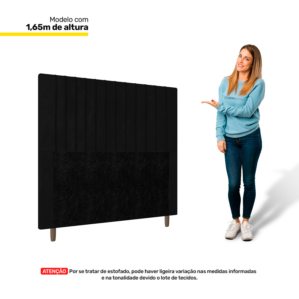 Cabeceira Cama Box Solteiro Nala 90cm Suede Preto - Desk Design