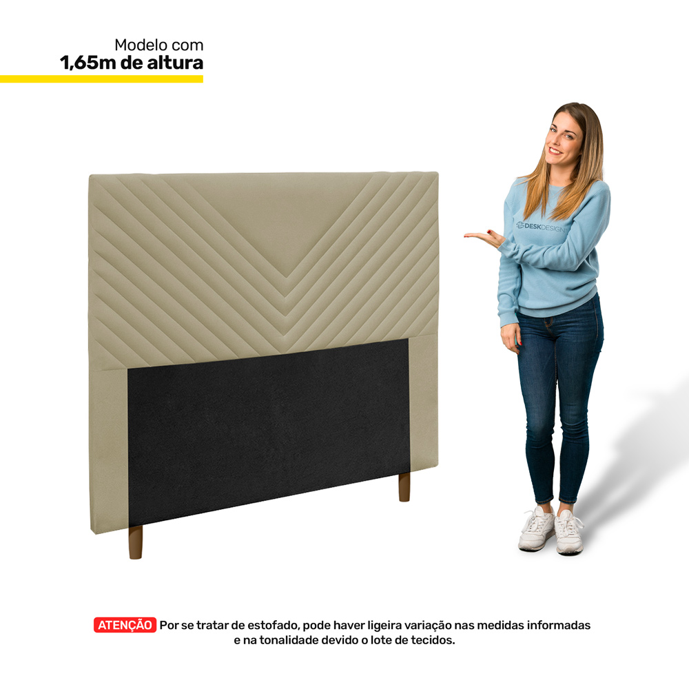 Cabeceira Cama Box Solteiro Viena 90cm Veludo Bege - Desk Design