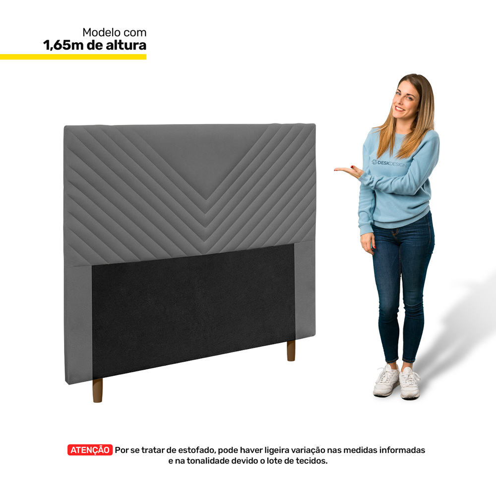 Cabeceira Cama Box Solteiro Viena 90cm Veludo Cinza - Desk Design