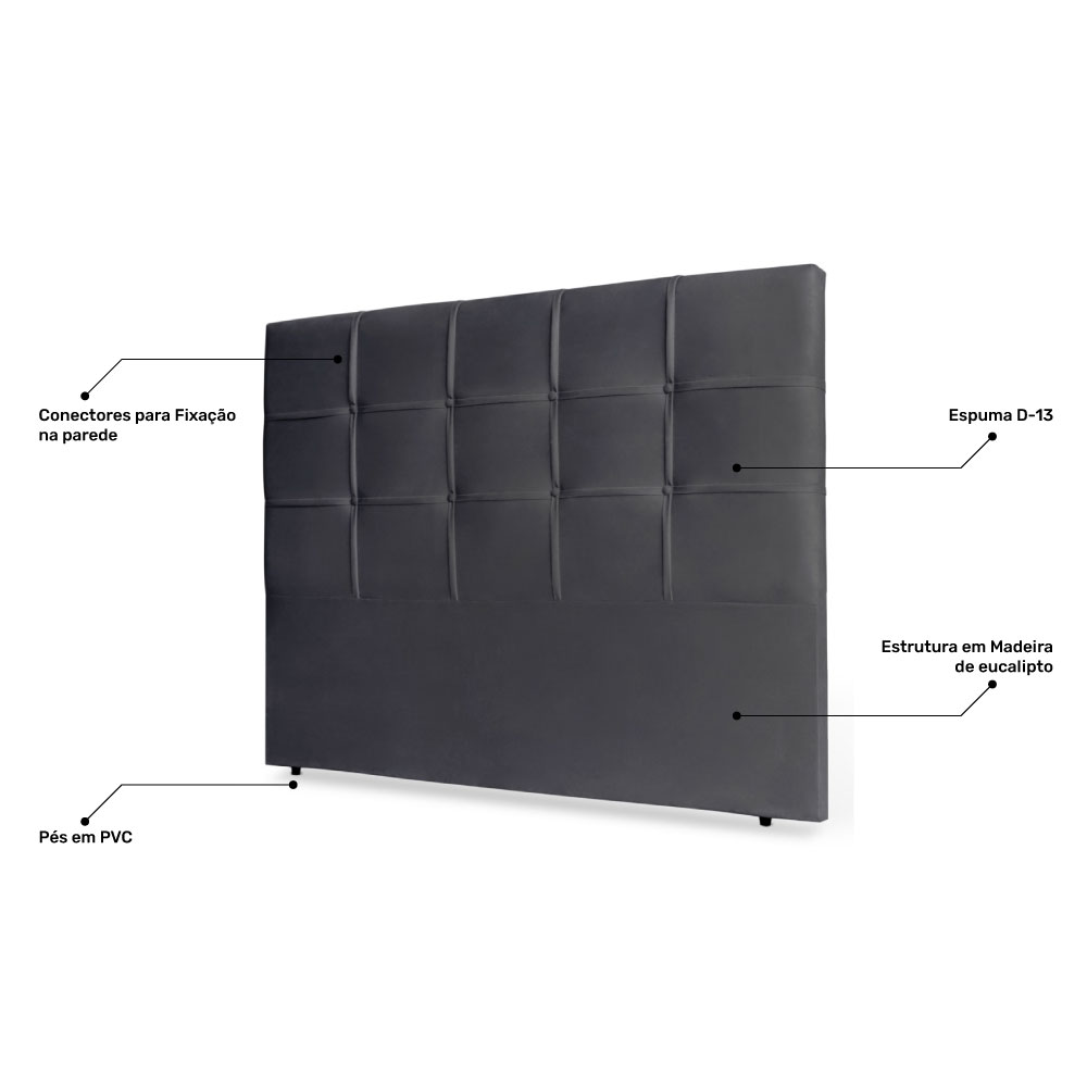 Cabeceira Estofada Cama Box Casal Fiorella 140cm Suede Cinza - Desk Design