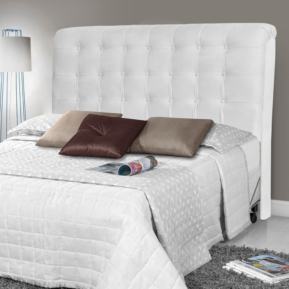Cabeceira Estofada Cama Box Casal King Louise 195cm Corano Branco - Desk Design