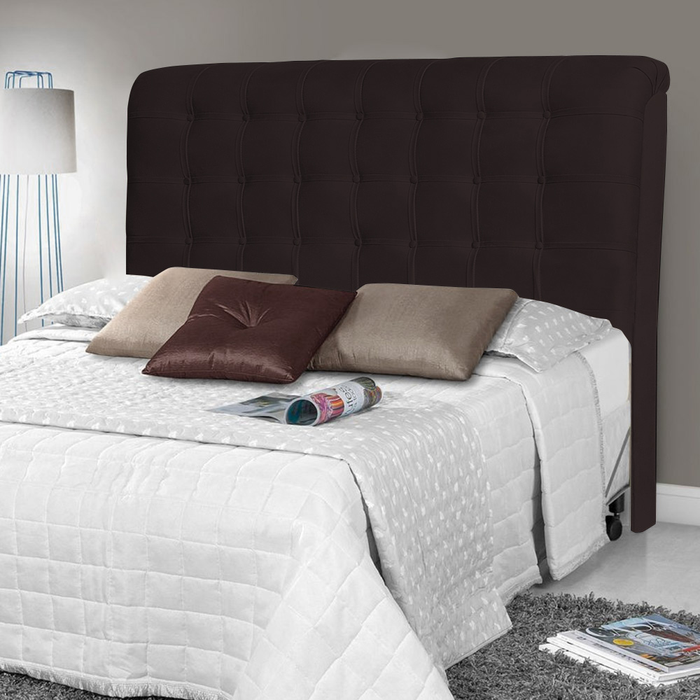 Cabeceira Estofada Cama Box Casal King Louise 195cm Corano Marrom Cacau - Desk Design