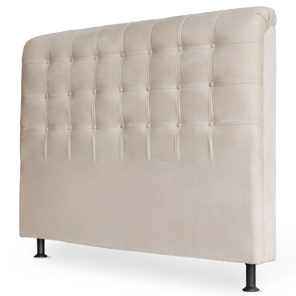 Cabeceira Estofada Cama Box Casal King Louise 195cm Suede Marfim - Desk Design