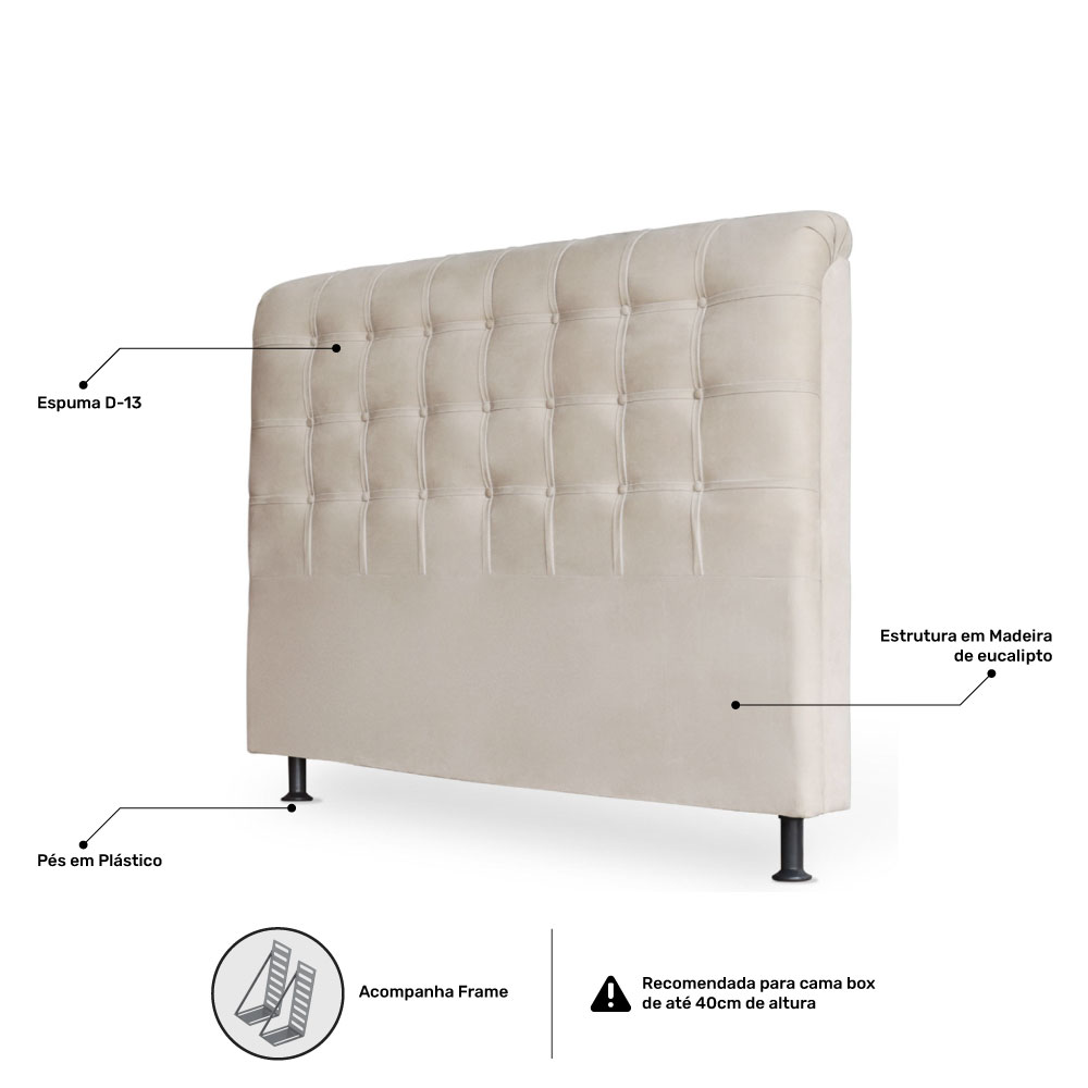 Cabeceira Estofada Cama Box Casal King Louise 195cm Suede Marfim - Desk Design