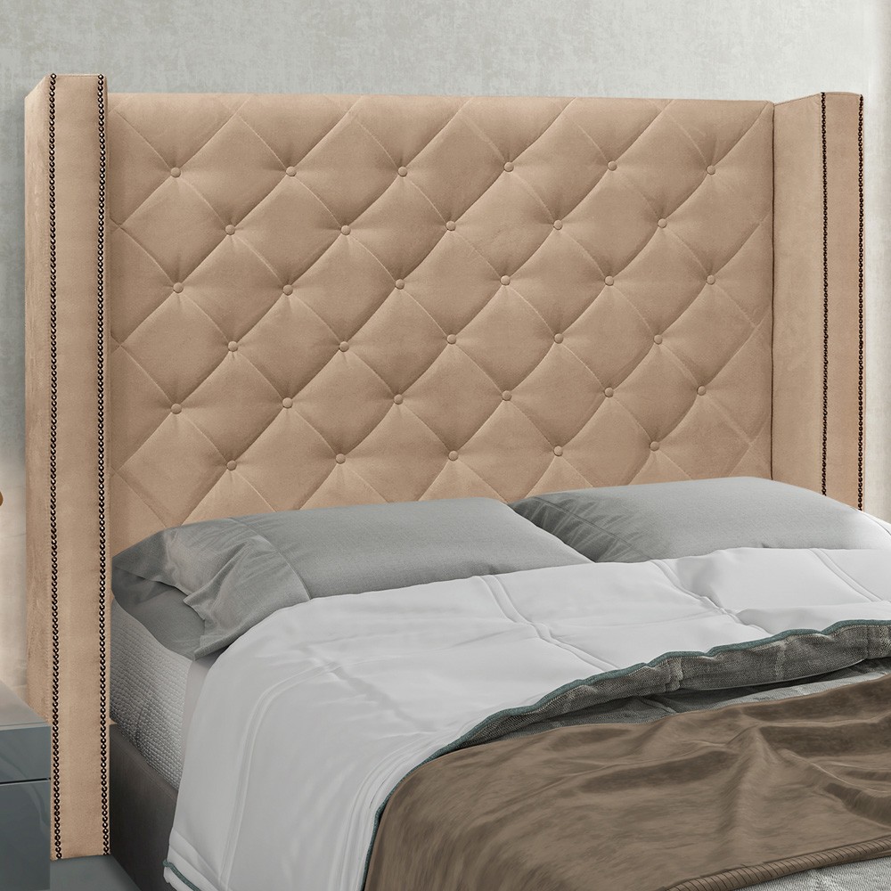 Cabeceira Estofada Cama Box Casal King Size Alteza 195cm Suede Bege - Desk Design