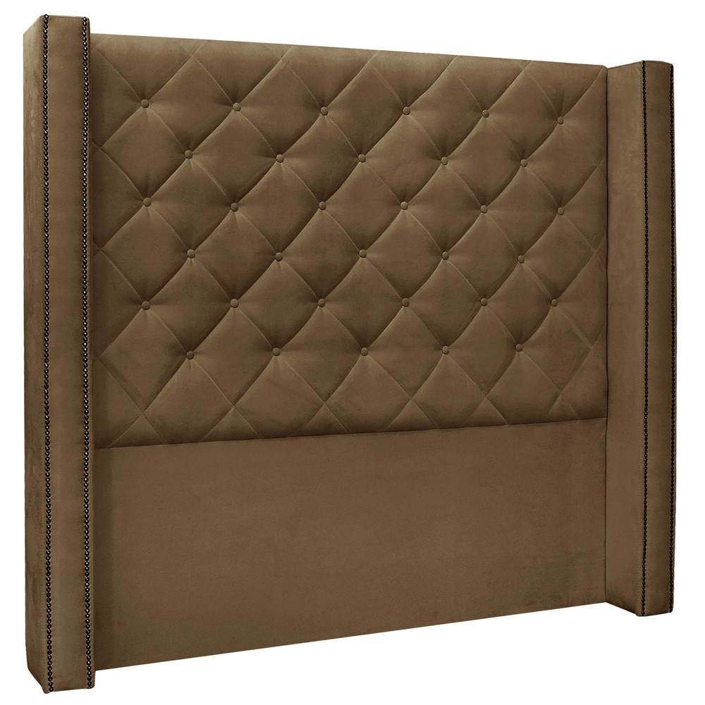 Cabeceira Estofada Cama Box Casal King Size Alteza 195cm Suede Caramelo - Desk Design