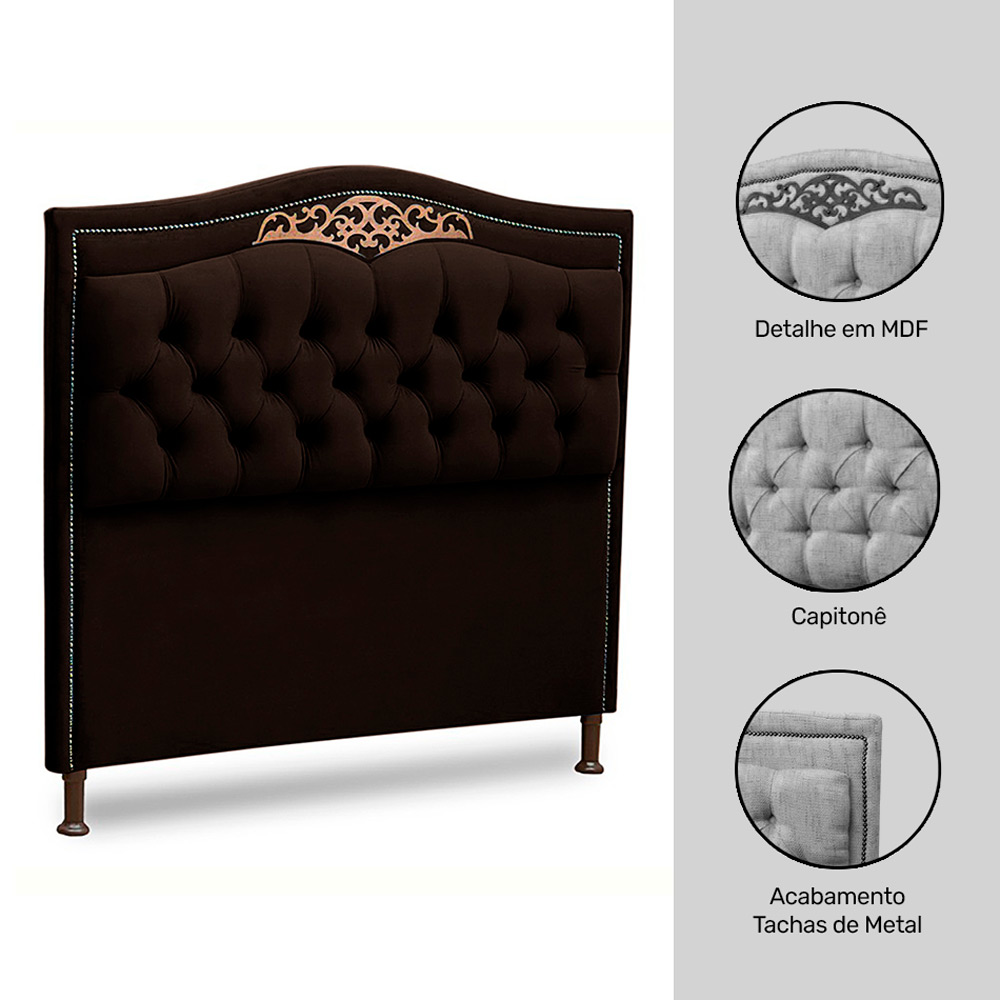 Cabeceira Estofada Cama Box Casal King Size Belize 195cm Corino Marrom - Desk Design