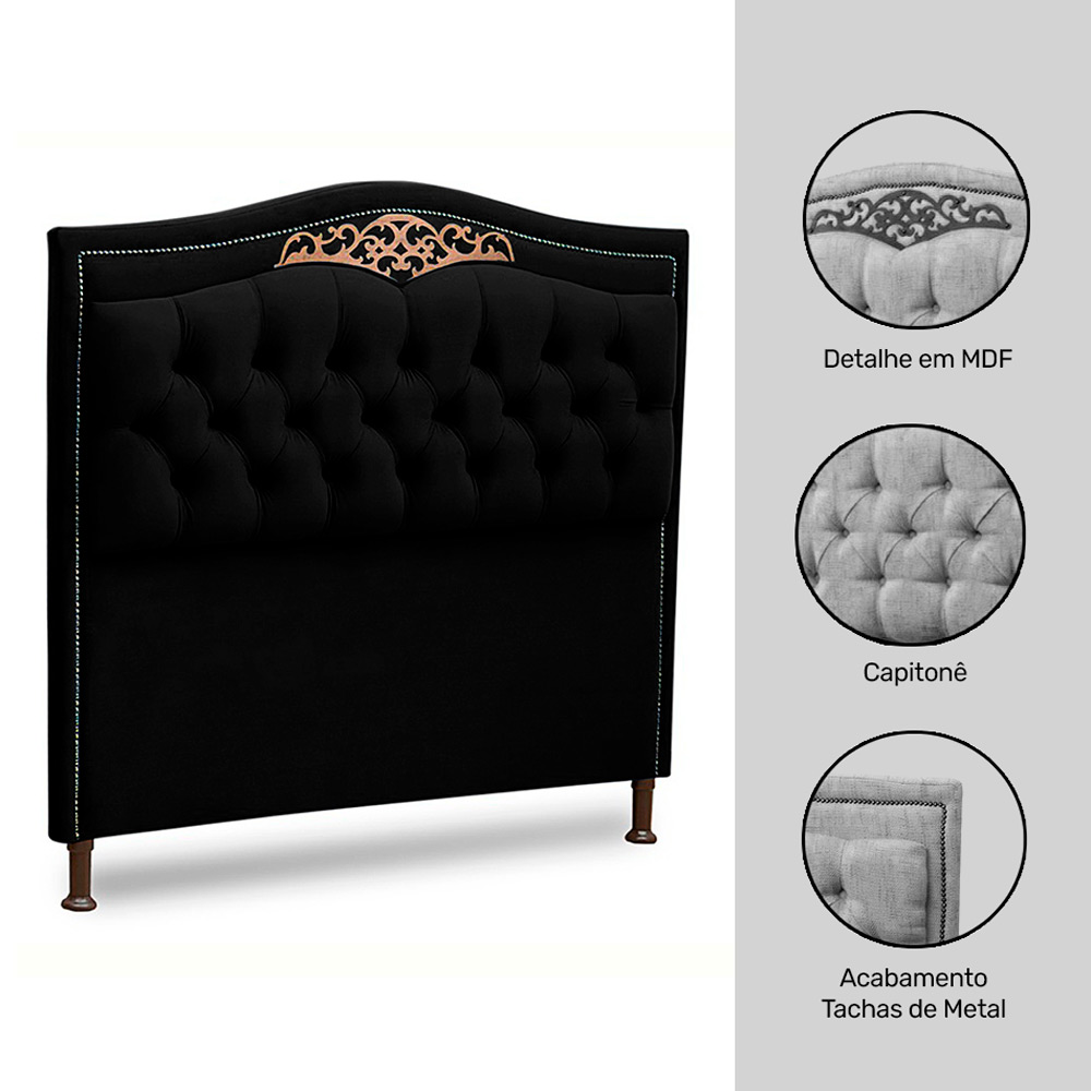 Cabeceira Estofada Cama Box Casal King Size Belize 195cm Corino Preto - Desk Design