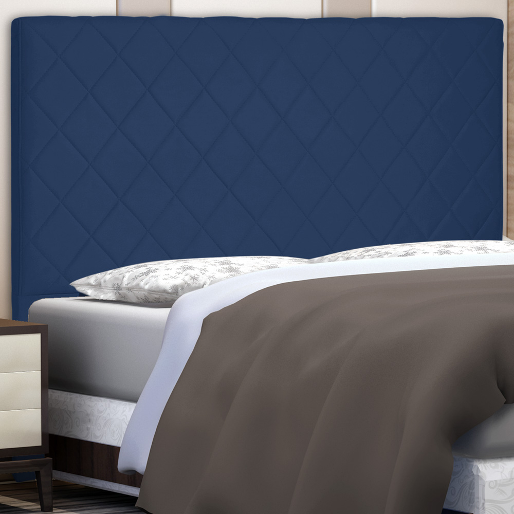 Cabeceira Estofada Cama Box Casal King Size Esmeralda 195cm Suede Azul Marinho - Desk Design