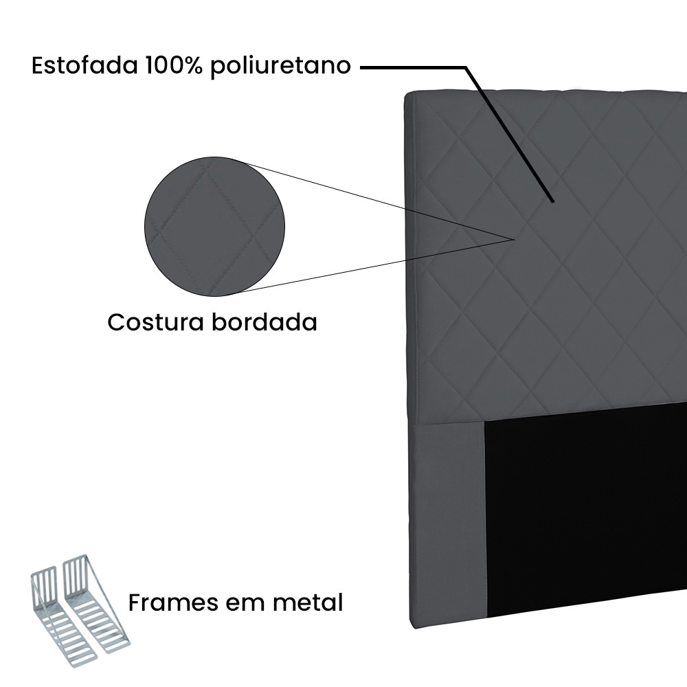 Cabeceira Estofada Cama Box Casal King Size Esmeralda 195cm Suede Cinza - Desk Design