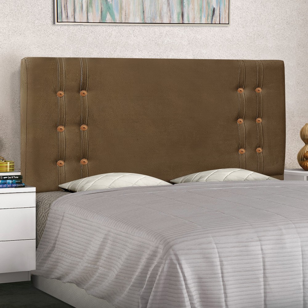 Cabeceira Estofada Cama Box Casal King Size Monreale 195cm Suede Caramelo - Desk Design
