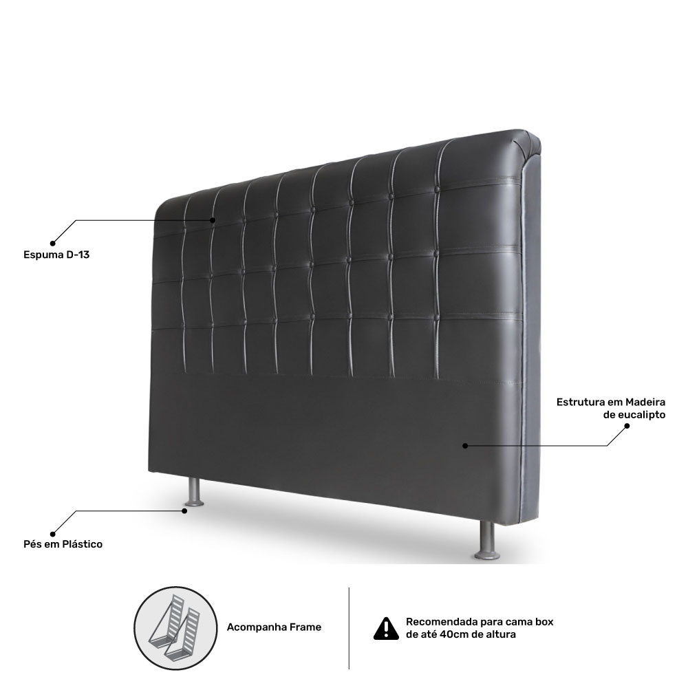 Cabeceira Estofada Cama Box Casal Louise 140cm Corano Preto - Desk Design