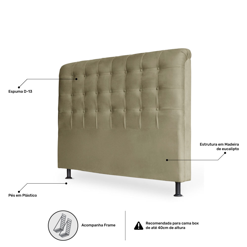 Cabeceira Estofada Cama Box Casal Louise 140cm Suede Bege Escuro - Desk Design