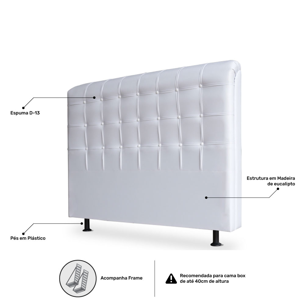 Cabeceira Estofada Cama Box Casal Queen Louise 160cm Corano Branco - Desk Design