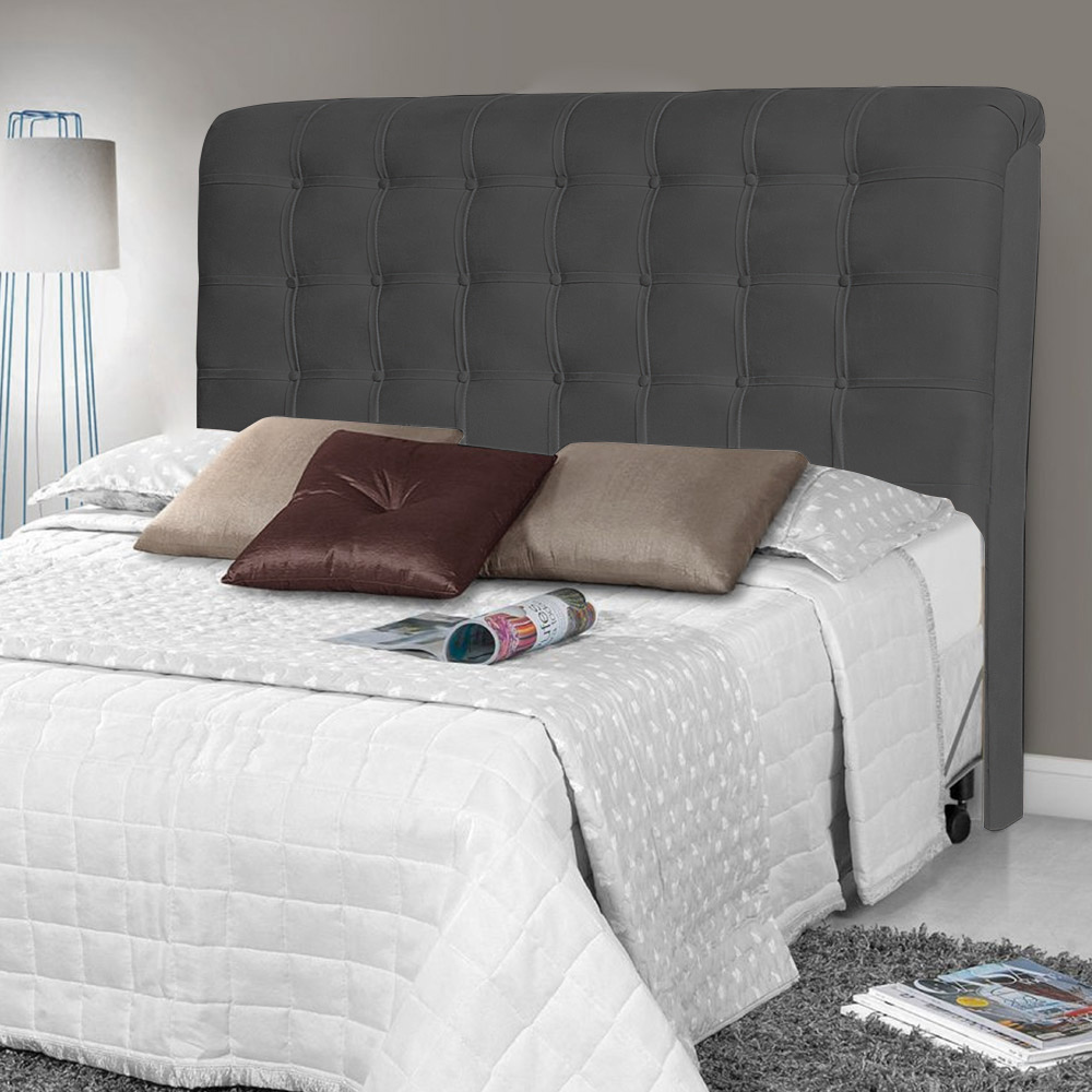 Cabeceira Estofada Cama Box Casal Queen Louise 160cm Suede Cinza - Desk Design