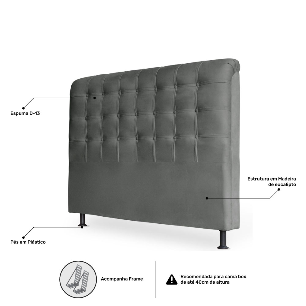 Cabeceira Estofada Cama Box Casal Queen Louise 160cm Suede Cinza - Desk Design