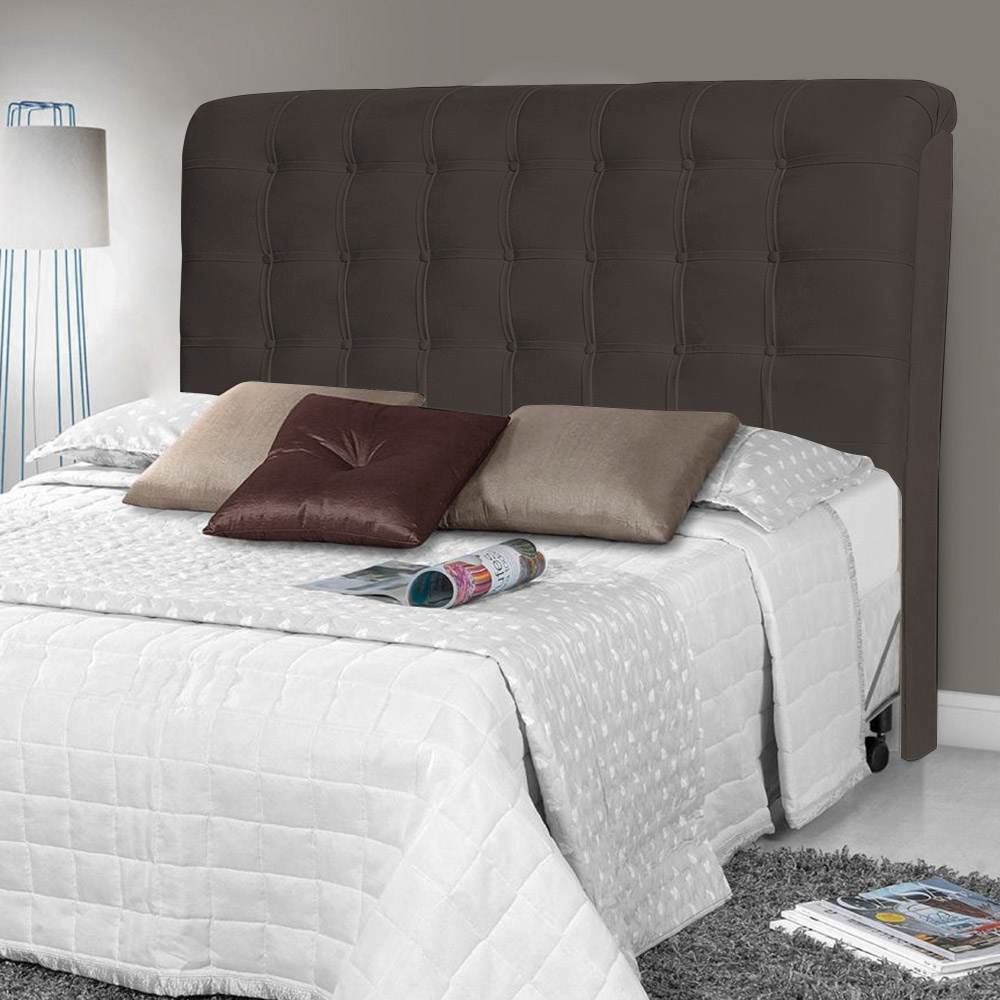 Cabeceira Estofada Cama Box Casal Queen Louise 160cm Suede Marrom - Desk Design