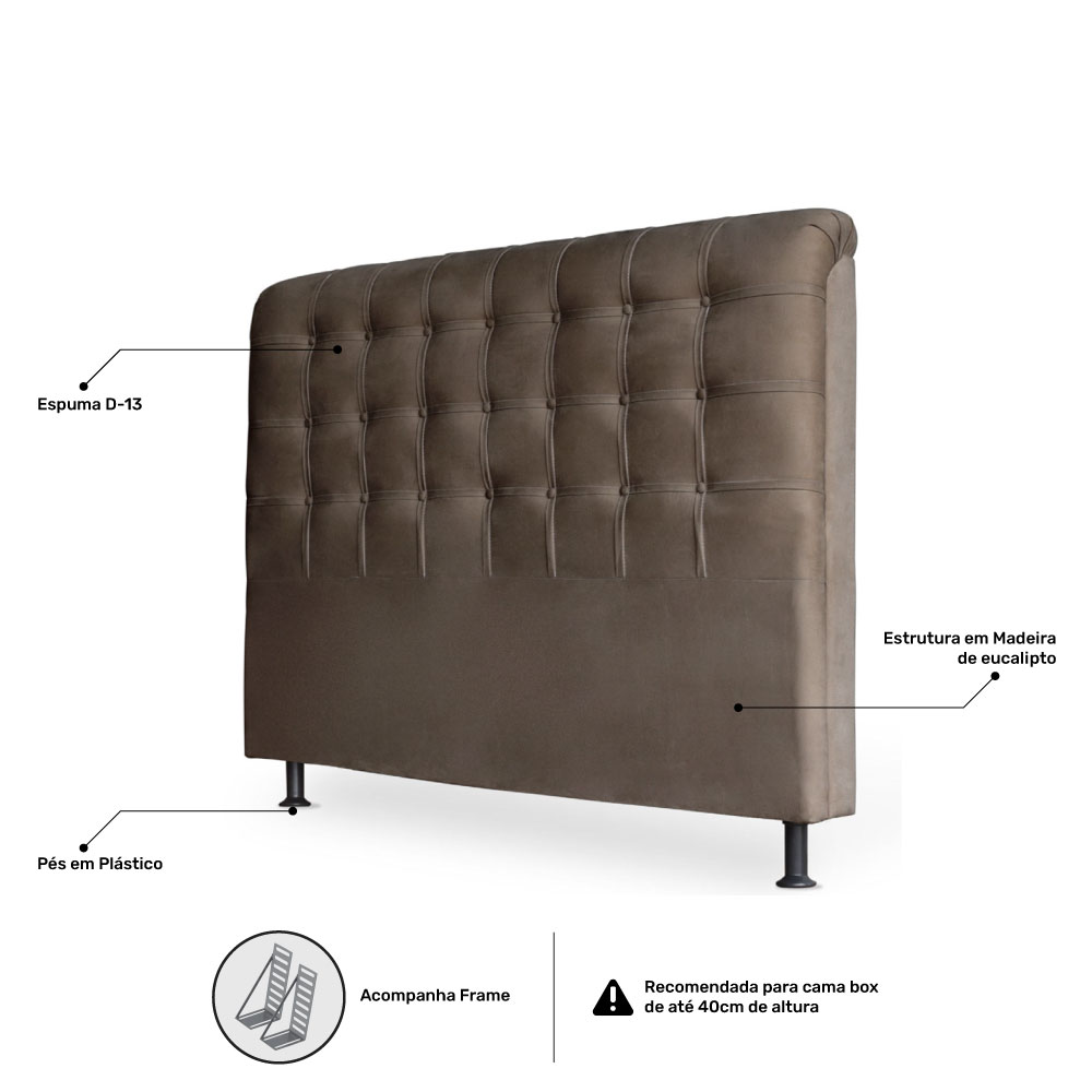 Cabeceira Estofada Cama Box Casal Queen Louise 160cm Suede Marrom - Desk Design