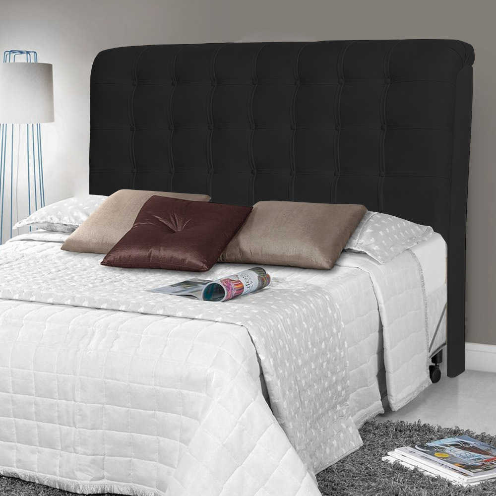 Cabeceira Estofada Cama Box Casal Queen Louise 160cm Suede Preto - Desk Design