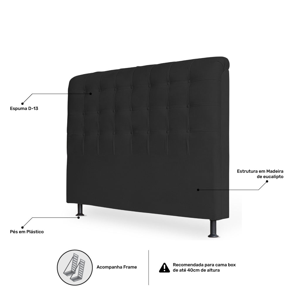Cabeceira Estofada Cama Box Casal Queen Louise 160cm Suede Preto - Desk Design