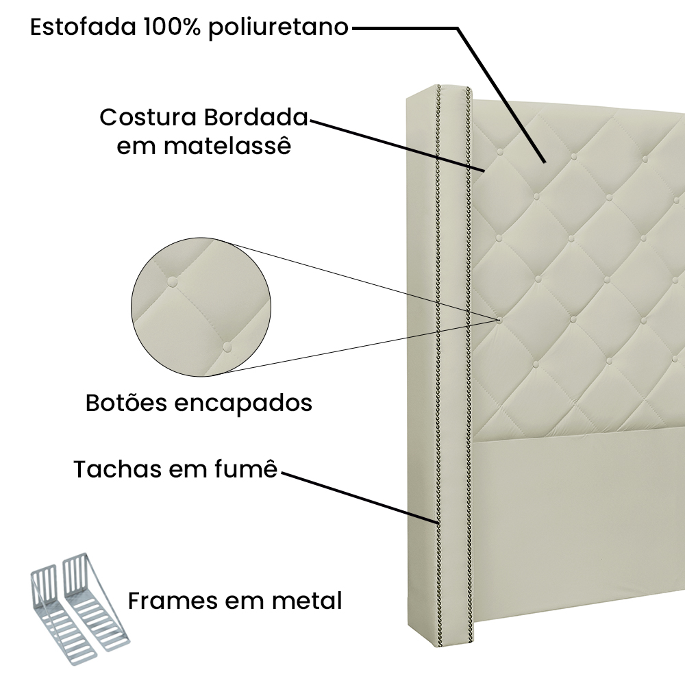Cabeceira Estofada Cama Box Casal Queen Size Alteza 160cm Corano Bege - Desk Design