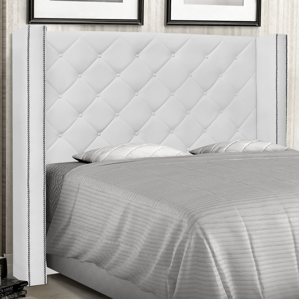 Cabeceira Estofada Cama Box Casal Queen Size Alteza 160cm Corano Branco - Desk Design