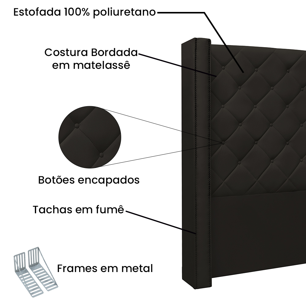 Cabeceira Estofada Cama Box Casal Queen Size Alteza 160cm Corano Marrom - Desk Design