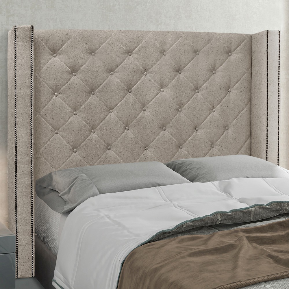 Cabeceira Estofada Cama Box Casal Queen Size Alteza 160cm Linho Rústico Areia - Desk Design
