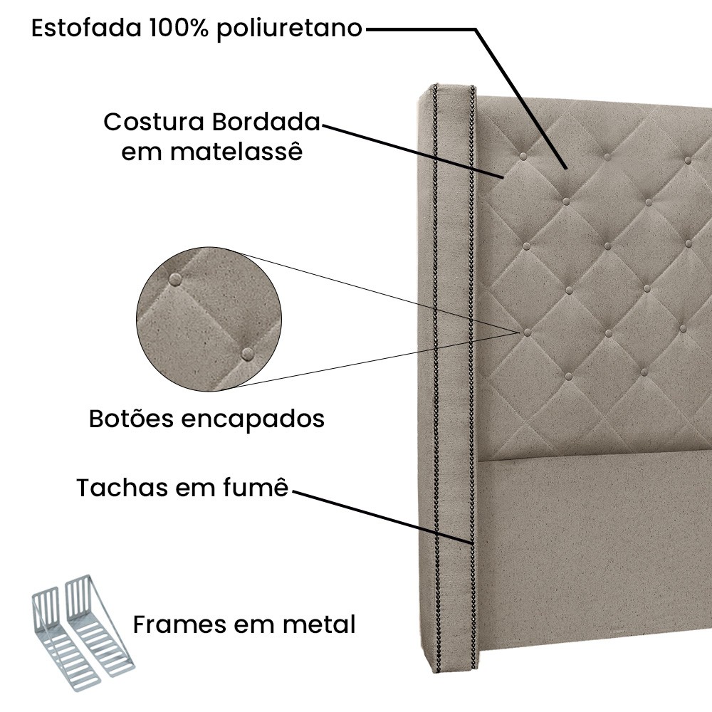 Cabeceira Estofada Cama Box Casal Queen Size Alteza 160cm Linho Rústico Areia - Desk Design
