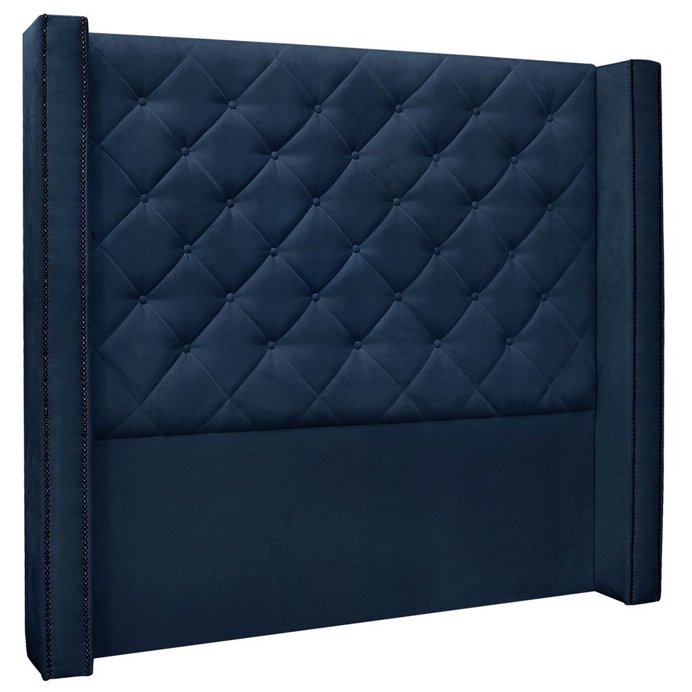 Cabeceira Estofada Cama Box Casal Queen Size Alteza 160cm Suede Azul Marinho - Desk Design
