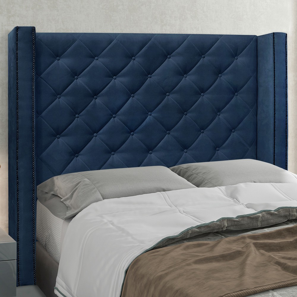 Cabeceira Estofada Cama Box Casal Queen Size Alteza 160cm Suede Azul Marinho - Desk Design