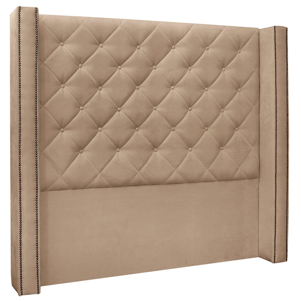 Cabeceira Estofada Cama Box Casal Queen Size Alteza 160cm Suede Bege - Desk Design