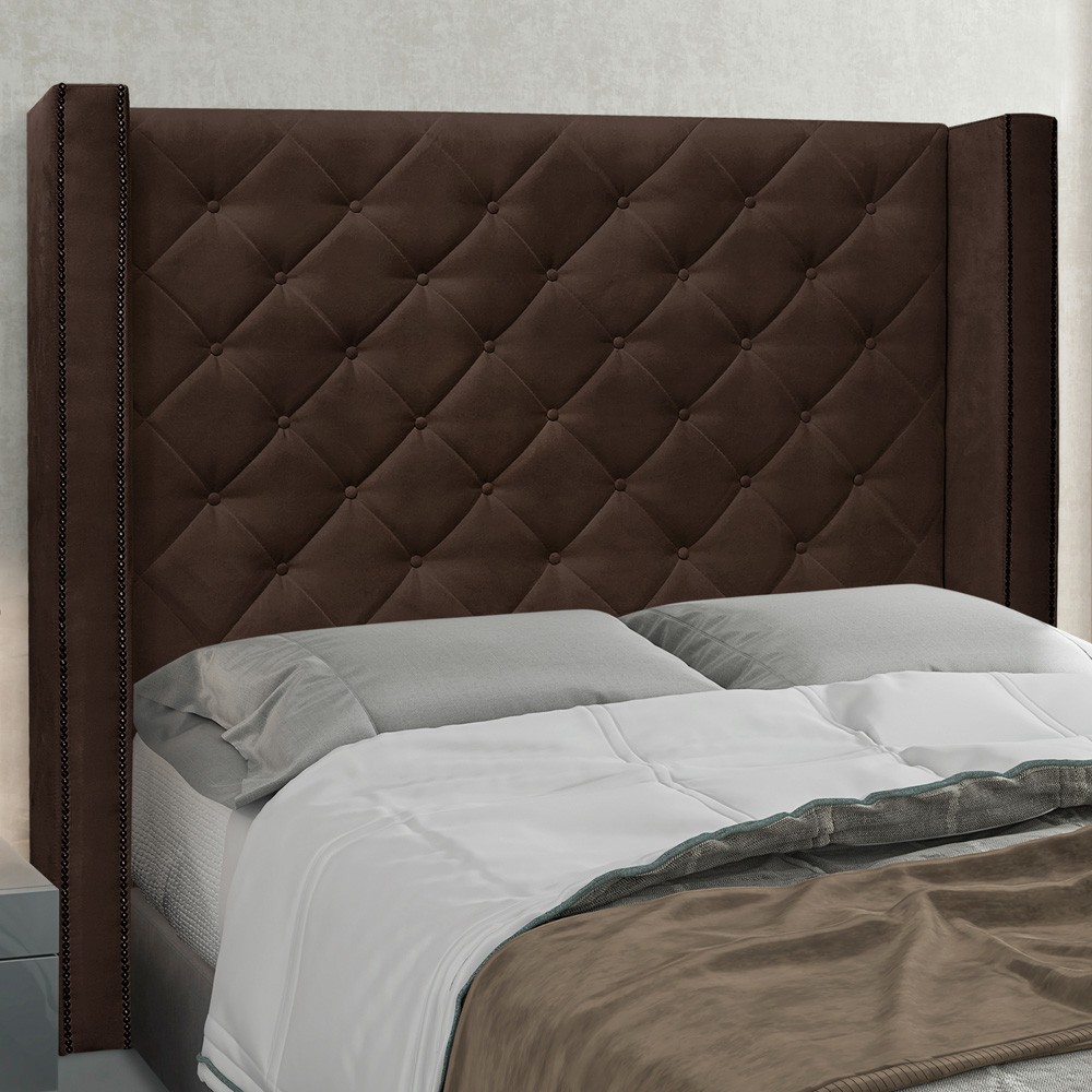 Cabeceira Estofada Cama Box Casal Queen Size Alteza 160cm Suede Café - Desk Design