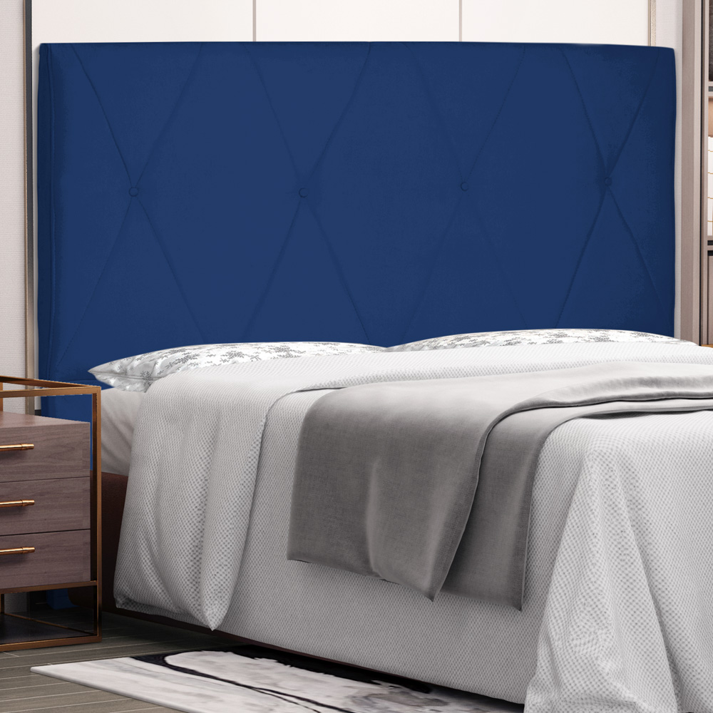 Cabeceira Estofada Cama Box Casal Queen Size Aquilla 160cm Suede Azul Marinho - Desk Design