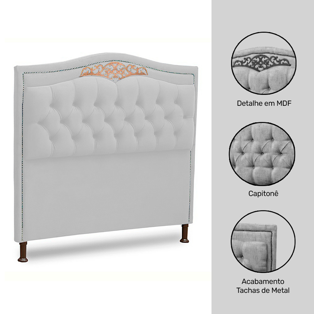 Cabeceira Estofada Cama Box Casal Queen Size Belize 160cm Corino Branco - Desk Design