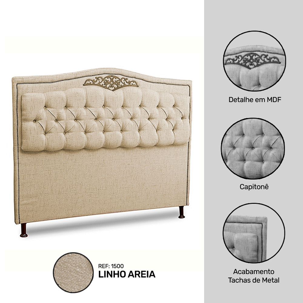 Cabeceira Estofada Cama Box Casal Queen Size Belize 160cm Linho Areia - Desk Design