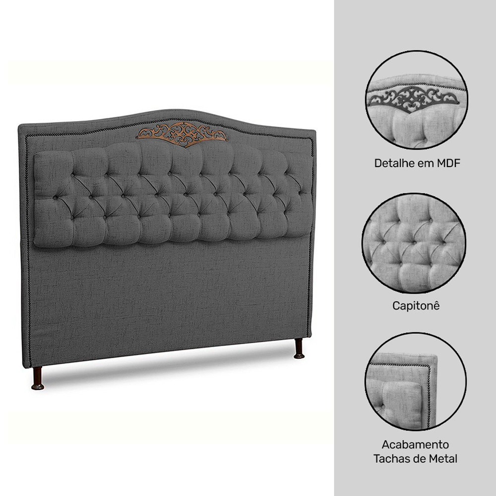Cabeceira Estofada Cama Box Casal Queen Size Belize 160cm Linho Grafite - Desk Design