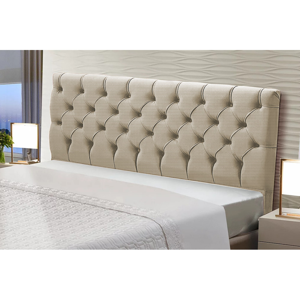 Cabeceira Estofada Cama Box Casal Queen Size Cristal 160cm Linho Areia - Desk Design
