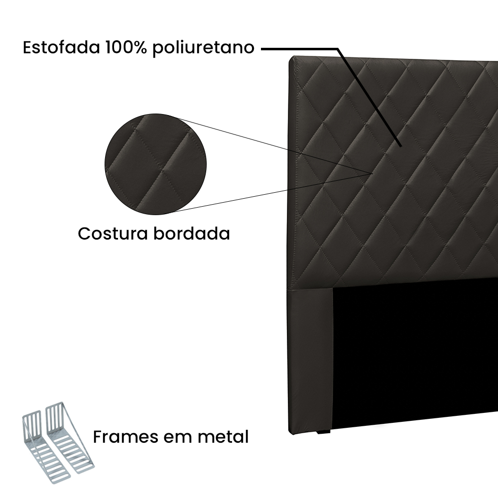 Cabeceira Estofada Cama Box Casal Queen Size Esmeralda 160cm Corano Marrom - Desk Design