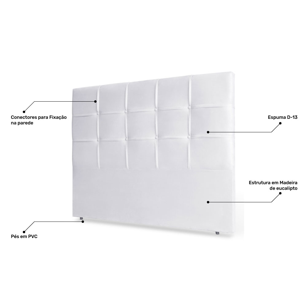 Cabeceira Estofada Cama Box Casal Queen Size Fiorella 160cm Corino Branco - Desk Design