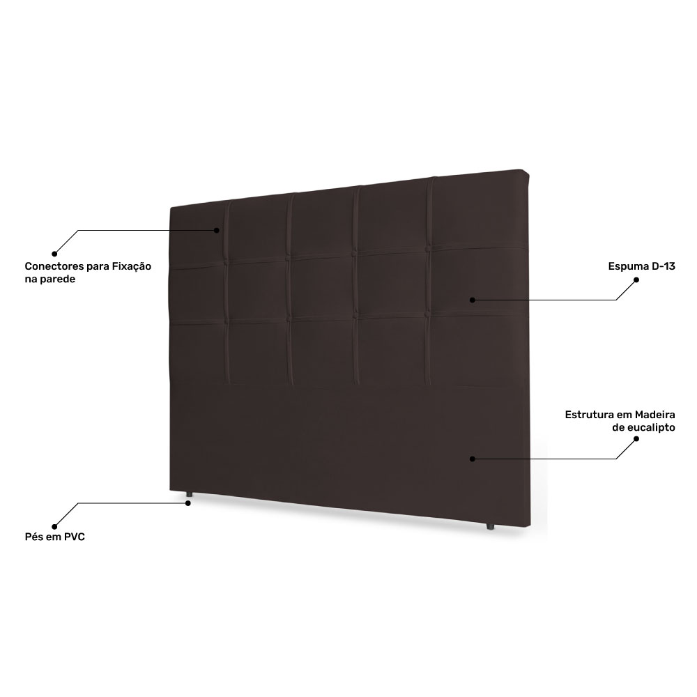 Cabeceira Estofada Cama Box Casal Queen Size Fiorella 160cm Corino Marrom Cacau - Desk Design