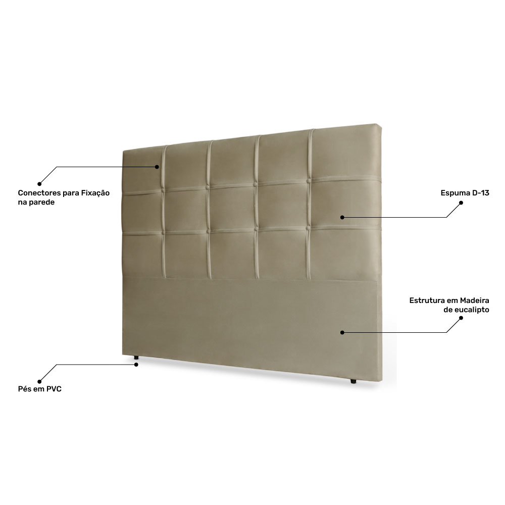 Cabeceira Estofada Cama Box Casal Queen Size Fiorella 160cm Suede Bege Escuro - Desk Design