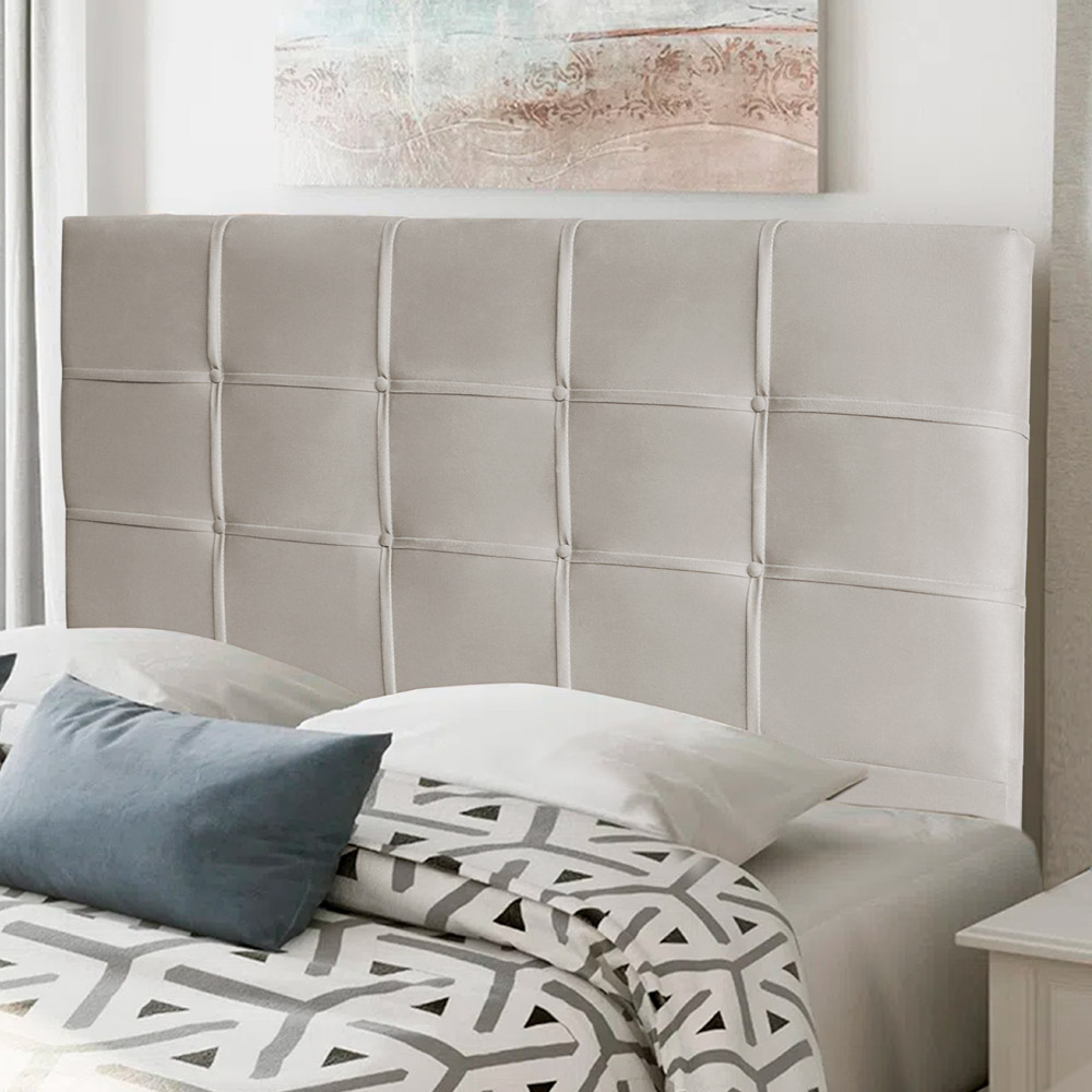 Cabeceira Estofada Cama Box Casal Queen Size Fiorella 160cm Suede Marfim - Desk Design