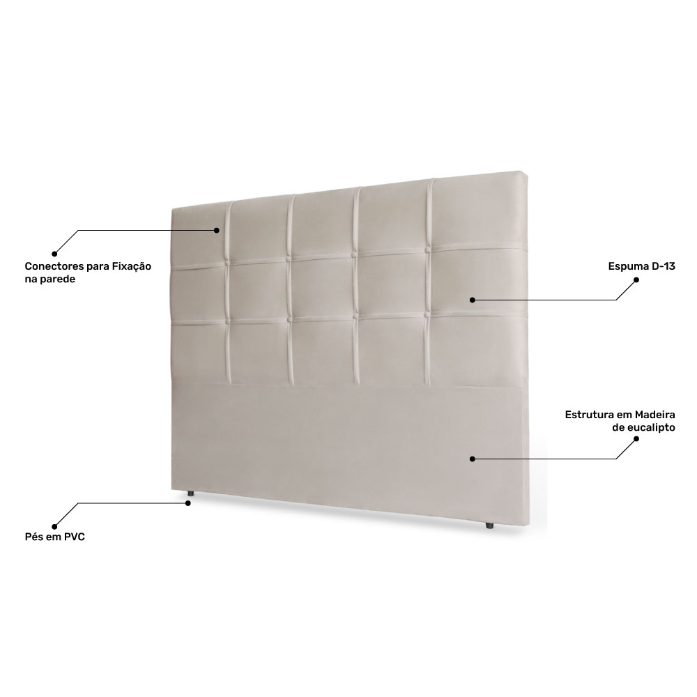 Cabeceira Estofada Cama Box Casal Queen Size Fiorella 160cm Suede Marfim - Desk Design