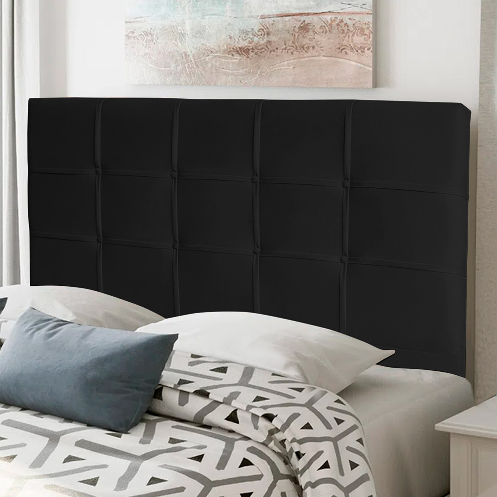 Cabeceira Estofada Cama Box Casal Queen Size Fiorella 160cm Suede Preto - Desk Design