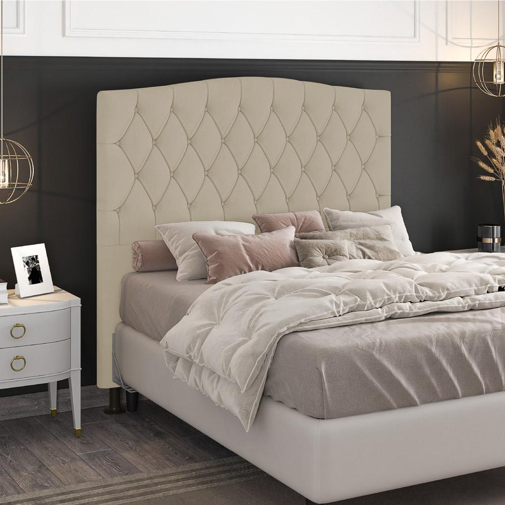Cabeceira Estofada Cama Box Casal Queen Size Greta 160cm com Frame Corano Bege - Desk Design
