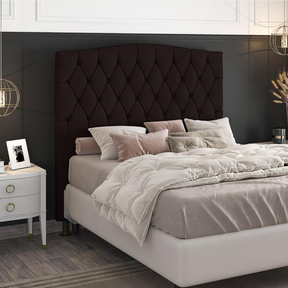 Cabeceira Estofada Cama Box Casal Queen Size Greta 160cm com Frame Corano Marrom - Desk Design