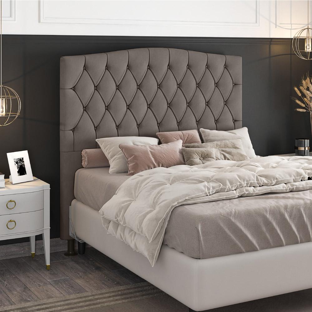 Cabeceira Estofada Cama Box Casal Queen Size Greta 160cm com Frame Suede Bege - Desk Design
