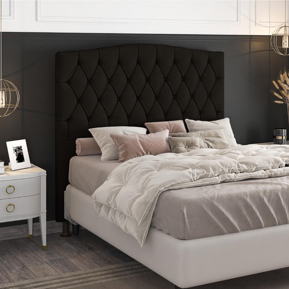 Cabeceira Estofada Cama Box Casal Queen Size Greta 160cm com Frame Suede Marrom - Desk Design