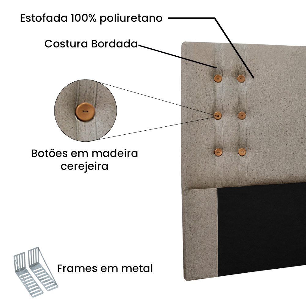 Cabeceira Estofada Cama Box Casal Queen Size Monreale 160cm Linho Rústico Areia - Desk Design